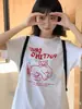Camiseta de Manga Corta con Estampado de Letras de Dibujos Animados para Mujer Verano 2025 Holgada de Media Manga Algodón Casual Versátil Camiseta Base Superior