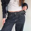 Estilo Punk Y2K Hebilla de Estrella con Remaches Cinturón sin Agujeros para Mujer Estilo Chica Picante de Nicho Cinturón de Cuero con Hebilla de Metal Cinturón para Jeans