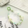 Corrente de celular com miçangas de macaron, pingente de laço de estrela arco-íris, acessório de chaveiro feminino, decoração de bolsa