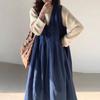 Vestido de Veludo Cotelê, Saia Floresta Doce, Estilo Menina da Floresta Retrô Literário Outono e Inverno