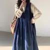 Vestido de Veludo Cotelê, Saia Floresta Doce, Estilo Menina da Floresta Retrô Literário Outono e Inverno