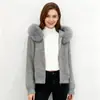 Cardigã com Capuz e Gola de Pelo Outono e Inverno Estilo Preguiçoso Tricô Espesso Jaqueta Tricô Novo Design Slim Feminino Top de Tricô