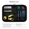 Kit de Crimpador Coaxial de Sete Níveis com Curso Ajustável, Funciona com Cabos RG6, RG11 e 75-7, Descascador Embutido e Cabeças Tipo F, Cabo Ergonômico, para Instaladores
