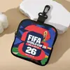 Cartera de Monedas Mundial de Fútbol Cuero Artificial Impermeable Piel Sintética Cremallera Bolsa de Almacenamiento Multifuncional Mini Estuche para Auriculares