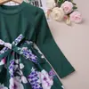 Vestido Casual de Moda para Niñas de Manga Larga con Costillas y Parches Florales Estilo Coreano Vestido Transfronterizo para Niños