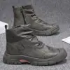 Botas de trabajo de caña alta para hombre, estilo callejero retro, modernas, adecuadas para ir al trabajo, con cremalleras laterales, antideslizantes, resistentes al desgaste y suelas gruesas, botas Martin casuales