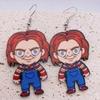 Aretes de madera de Halloween transfronterizos Personajes de películas de terror europeas y americanas Aretes exagerados para las fiestas Joyería de Amazon