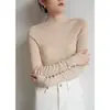 Escote en forma de pera, suéter de punto sin costuras, elegante y versátil para el trabajo, cuello semi-alto, prenda base de punto, top para mujer para capas, estilo otoño