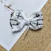 Tecido Estilo Tweed Acessórios de Laço da Moda Capa para Celular de Bolinhas Preto e Branco Pequeno Clipe Acessórios de Cabelo