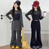 Conjunto de duas peças (top e saia) para meninas, novo conjunto de outono estilo coreano 2026, conjunto de três peças para crianças com calça tipo saia