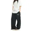 Pantalones casuales holgados con estampado de letras retro americano y efecto desgastado para hombre y mujer, nuevos pantalones deportivos de pierna ancha estilo callejero de otoño