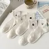 Meias transparentes de bolinhas com babados estilo japonês para cachorros pequenos, meias transparentes de bolinhas brancas para mulheres, meias de algodão fofas e estilosas com desenho animado