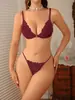 Sutiã de renda fino para mulheres sem bojo, sem aro, respirável, conjunto de lingerie feminina com calcinha fio dental vazada sexy