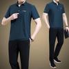 Verão Seda de Gelo Manga Curta Pai Verão Gola Lapela Solto Meia-idade Casual Esportivo Conjunto Masculino Fino Duas Peças