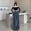 Pantalones de Pierna Ancha de Dos Piezas Falsas Grises de Alta Gama Transfronterizos para Mujer 2025 Otoño Nuevo Capas Sueltos Adelgazantes Casual Falda