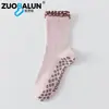 Calcetines de Yoga de Algodón Puro para Mujer, de Media Pantorrilla, Suela de Silicona Antideslizante, Transpirables, Absorbentes de Sudor, para Fitness, Pilates, Calcetines con Borde de Volante