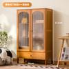 Aparador de Cocina Estantería con Puerta de Cristal Madera Maciza Roble Estilo Japonés Combinación para el Hogar Estantería Estante de Almacenamiento de Pie