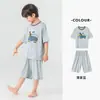 Conjunto de Pijama de Verano para Niños Estampado de Perro Ropa de Casa de Manga Corta con Shorts para Niños Juego de Dos Piezas de Seda Helada Agradable para la Piel