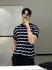 Camiseta de Manga Corta Fresca de Seda de Hielo Hueca Estilo Coreano para Hombre, Camisa de Punto Rayada de Verano con un Toque de Lujo, Top Camiseta Holgado Elegante