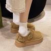 Hebilla de Cinturón Forro Polar Esmerilado Mocasines Gruesos Novedad Otoño Invierno 2024 Zapatos de Algodón Slip-on para Mujer