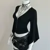 Top de mujer punk oscuro INS transfronterizo, cuello en V subcultura Y2K Harajuku entallado a la cintura adelgazante con mangas acampanadas para mujer