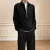 Moletom Masculino de Outono com Zíper Meio e Gola Reversível, Estilo Old Money, Jaqueta Casual com Toque de Luxo, Peça Superior Cinza