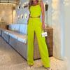 Otoño transfronterizo europeo y americano Amazon comercio exterior nuevo moda casual cintura alta ajustado chaleco temperamento traje de color liso pantalones