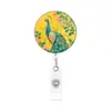 Crachá de identificação do fabricante com tema floral e clipe retrátil, revestimento plástico de fácil fixação, adequado para crachás temáticos florais e de animais para uso transfronteiriço