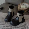 Botas de Cuero Patchwork para Niños Estilo Otoño/Invierno Botines Bajos Cortos para Niñas Estilo Británico Retro Botas de Monta Suela Suave Antideslizantes Dr. Martens