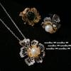 Collar de Perlas Gema de Flor Señorial Flores Vintage Pétalos Ligeros Cuenta Circonita Anillo de Flor