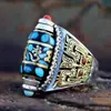 Anillo de Dzi de Nueve Ojos Estilo Xizang para Hombres y Mujeres Ku Niup Dageng Tai Patrón de Comida Anillo Retro con Índice de Mantra de Seis Caracteres