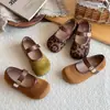 Zapatos Retro Mary Jane para Niñas, Nuevos Zapatos Planos de Otoño, Zapatos de Princesa con Suela Suave de Ante Estampado de Leopardo para Niños de 6 a 12 Años