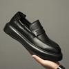 Novos Sapatos Casuais de Couro Preto para Homens, Sapatos Masculinos Versáteis e Respiráveis, Slip-Ons Modernos, Sapatos de Couro Genuíno sem Cadarços para Uso Diário