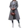 Casaco de Lã Europeu e Americano Feminino de Inverno Transfronteiriço, Casaco Longo Slim-Fit Elegante Casual com Lapela à Prova de Vento de Botão Duplo para Mulheres
