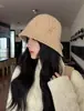 Sombrero de Pescador de Punto de Alta Calidad Estilo Coreano con Abertura Trasera y Lazo para Mujer Otoño Cálido Adelgazante para la Cara Sombrero de Cubo Liso de Moda
