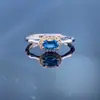 Topázio Azul Londres prata s925 cravejado com diamante total ouro bambu joia de mão feminina cristalina e livre de impurezas