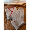Conjunto de Pijama de Manga Larga con Encaje y Lazos de Color Contrastante Estilo Coreano para Mujer 2026 Otoño Nueva Llegada Se Puede Usar Afuera Pantalón Largo Conjunto de Ropa para el Hogar para Mujer