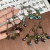 Brincos de Gancho com Pingente de Pedra Padrão de Água Flor Redonda Gota d'Água de Bambu Estilo Étnico Retrô Brincos de Design de Nicho para Mulheres