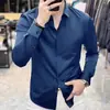 Camisa de marca francesa de alta gama con botones ocultos para hombre, corte slim fit, estilo business casual, resistente a las arrugas, camisa blanca de manga larga, nuevo modelo de primavera