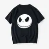 Camiseta de Seda de Leite Estampa de Caveira de Halloween O Estranho Mundo de Jack Manga Curta Gola Redonda Unissex Roupa de Casal de Verão