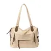 Bolso tote retro de gran capacidad para el día a día estilo motocicleta transfronterizo, diseño casual estilo coreano, bolso de hombro/bandolera con múltiples cremalleras para mujer