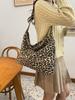 Bolso Tote Casual de Moda con Estampado de Leopardo de Gran Capacidad Estilo Lazy Bolsa de Compras Moda Lona de un Solo Hombro Bandolera para Mujer