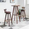 Mesa de Bar Doméstica Mesa Redonda Pequena Cadeira Simples para Varanda Café Banqueta Alta Combinação Pernas de Madeira Maciça Nórdico Loja de Chá com Leite