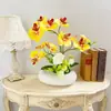 Orquídea Mariposa Artificial Creativa y Rosa Maceta de Flores Falsas Planta para Escritorio de Hogar y Oficina, Flor Artificial de Tacto Realista Planta Verde Bonsái Decoración
