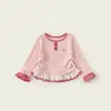 Ropa de Primavera y Otoño para Niños Camiseta Bebé Elegante Personalidad Infantil Moderna Cuadros Lazo Encaje Volante Patchwork Camisa Base