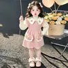 2026 Novo Estilo Outono Vestido Falso Duas Peças Meninas Pelo de Coelho Vestido Formal Infantil Bebê Roupas Infantis Dropshipping Tendência