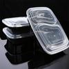 Caja desechable de doble rejilla 6828 rectangular de dos compartimentos para lonchera caja de embalaje simple con tapa microondas microondas