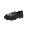 Mocasines de Cuero para Mujer Estilo Británico con Hebilla Metálica, Temporada Primavera y Otoño 2026, Zapatos Pequeños de Cuero Suave con Suela Gruesa, Versátiles Slip-On para Viajes, Tacón Grueso