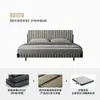 Cama Suspensa que Ahorra Espacio, Estilo Minimalista de Diseñador Italiano, Tela de Algodón y Lino Rayada, Cama Doble tipo Bloque de Tofu Acolchado Suave para Dormitorio Principal
