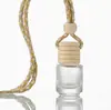 Botella ambientador para coche, accesorio colgante para coche, dispensador de perfume colgante para coche con cuerda y tapa de madera, botella de vidrio compacta